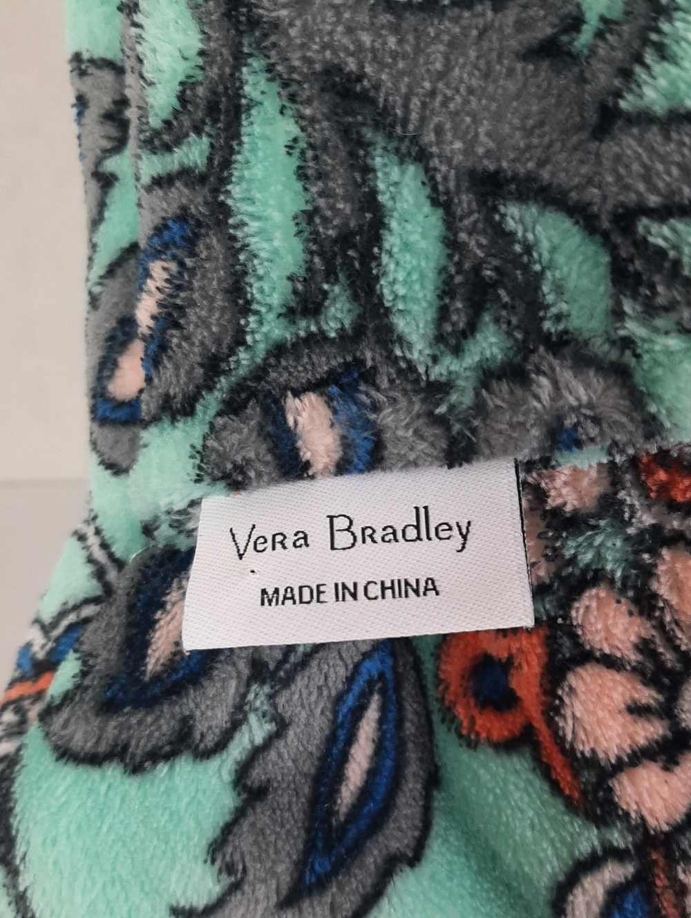 🔥Vera Bradley Travel Blanket FAN FLOWERS Design Aqua Blue Gray White Orange - Picture 5 of 5